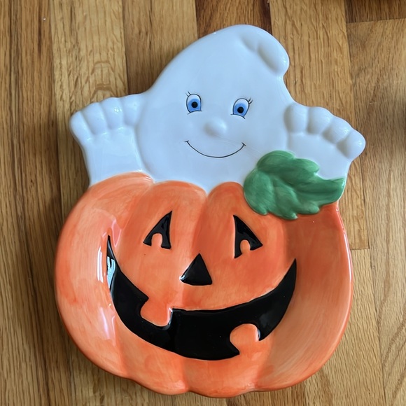 4-piece ghost/jack-o-lantern platter and 3 ghosts. - Picture 2 of 7